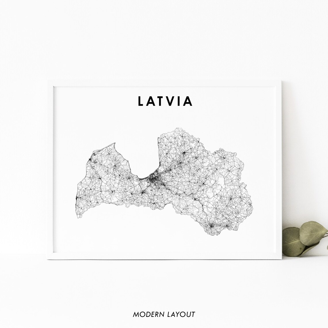 Latvia Map Print, Baltic Europe Travel Poster