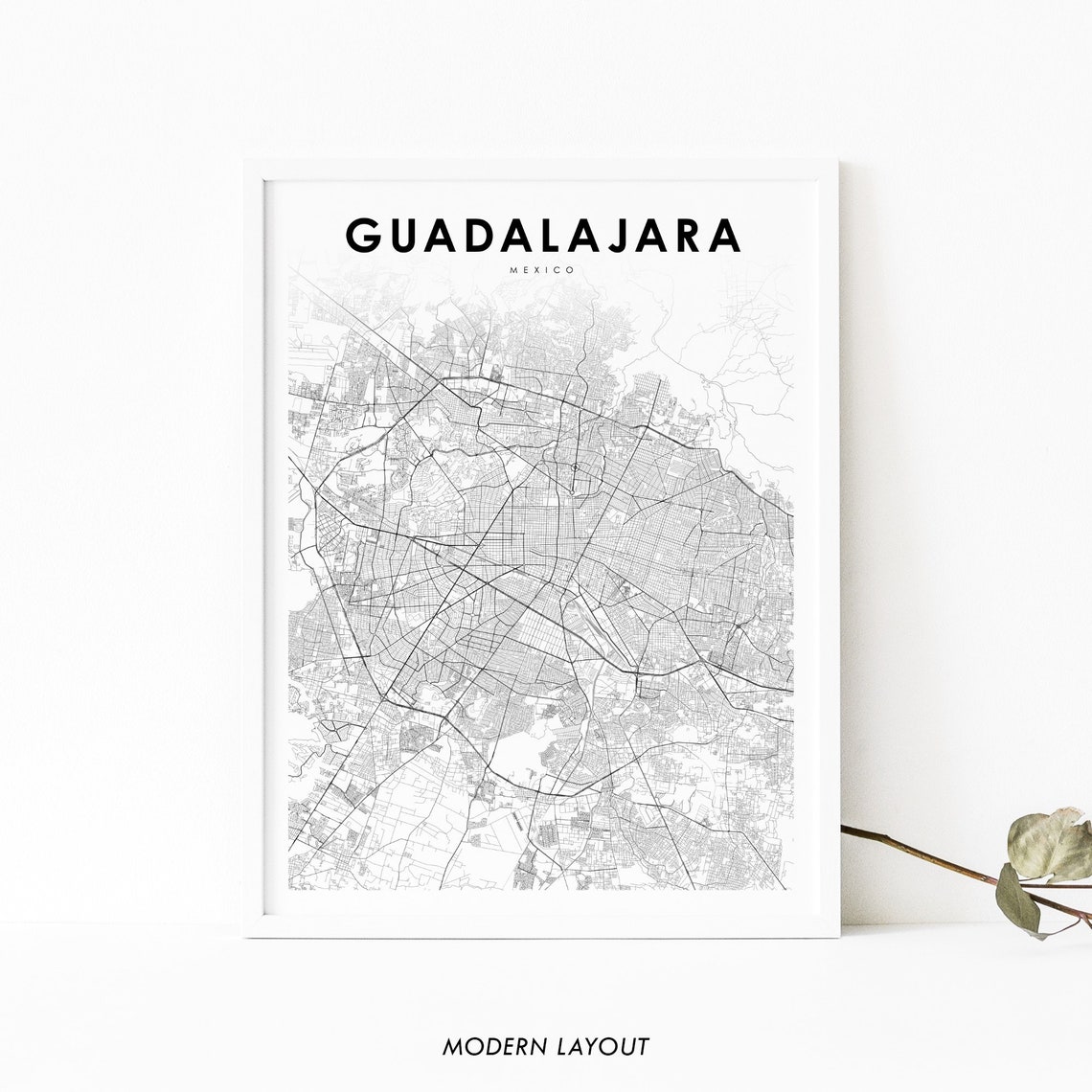 Guadalajara Mexico Minimalist City Street Map Modern Layout Poster