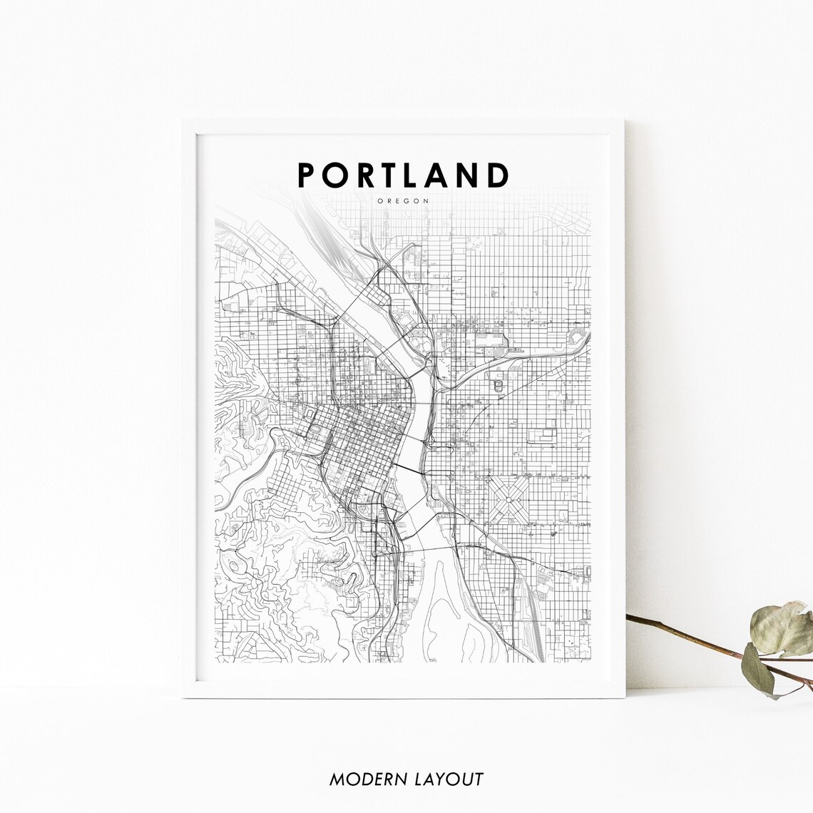 Downtown Portland OR Map Print, Oregon City Art Poster