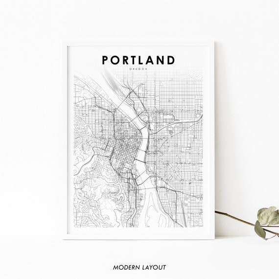 Downtown Portland OR Map Print, Oregon City Art Poster