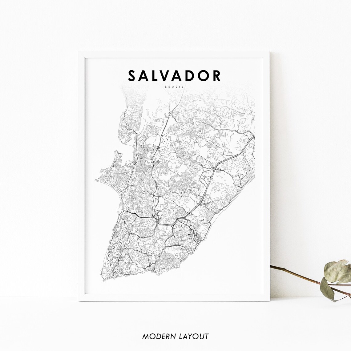 Salvador Brazil Map Print, Bahia City Poster