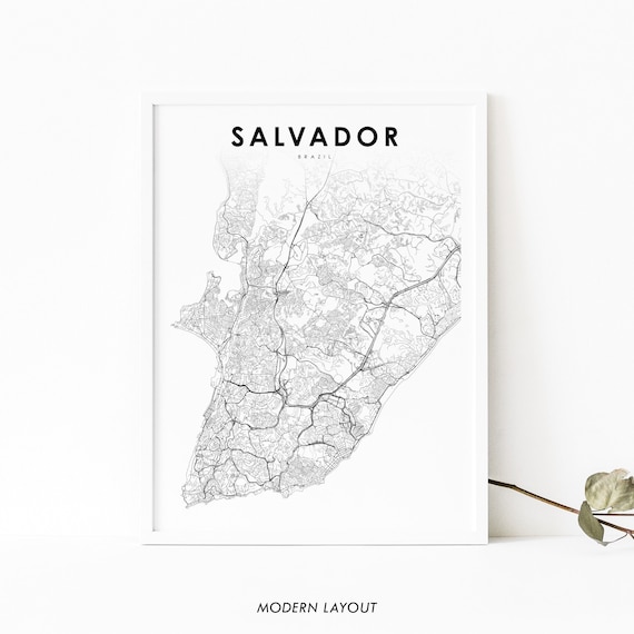 Salvador Brazil Map Print, Bahia City Poster