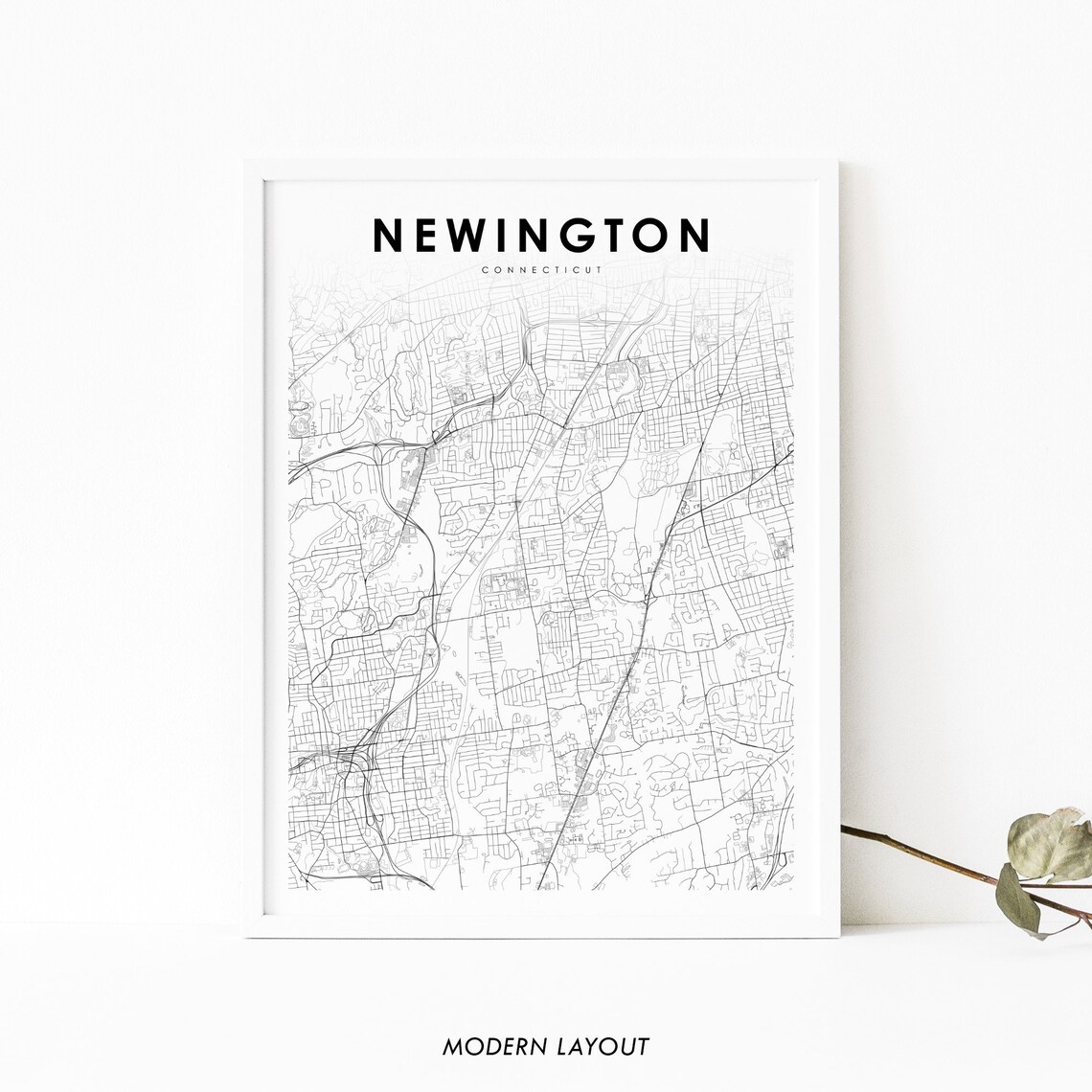 Newington Connecticut Minimalist City Street Map Poster Modern Black White