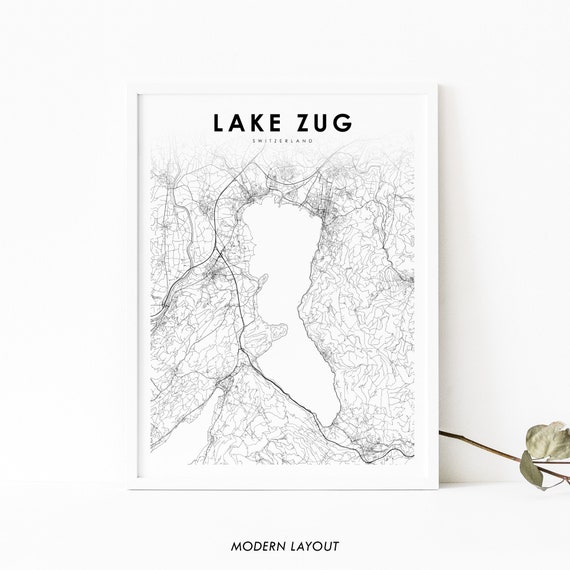 Lake Zug Switzerland Map Print, Swiss Art Poster