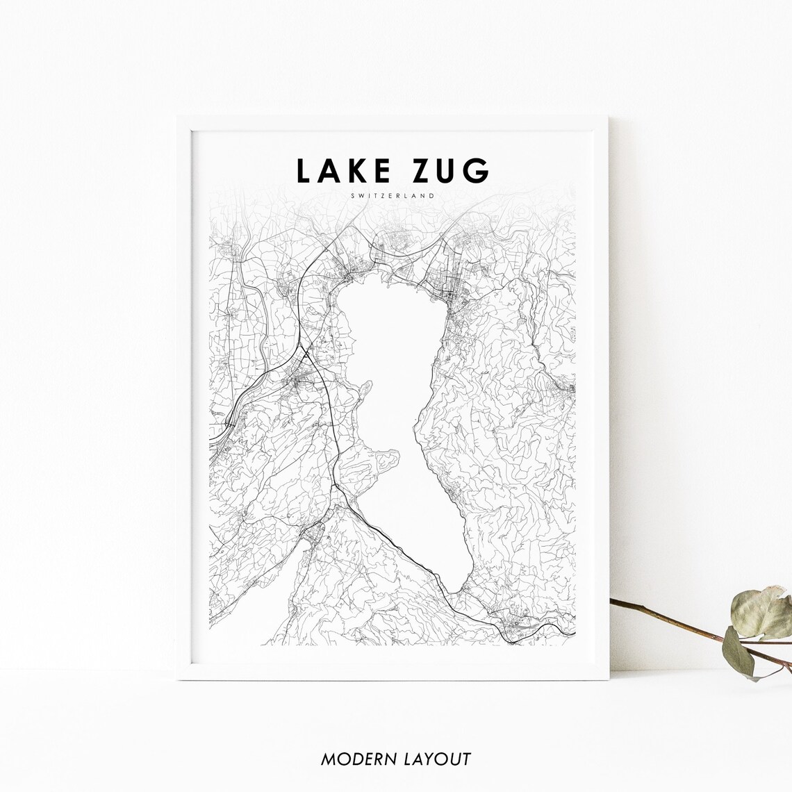 Lake Zug Switzerland Map Print, Swiss Art Poster