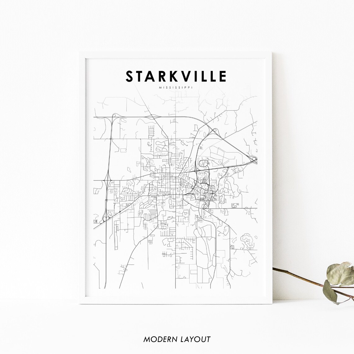 Starkville MS Map Print, Mississippi USA Poster