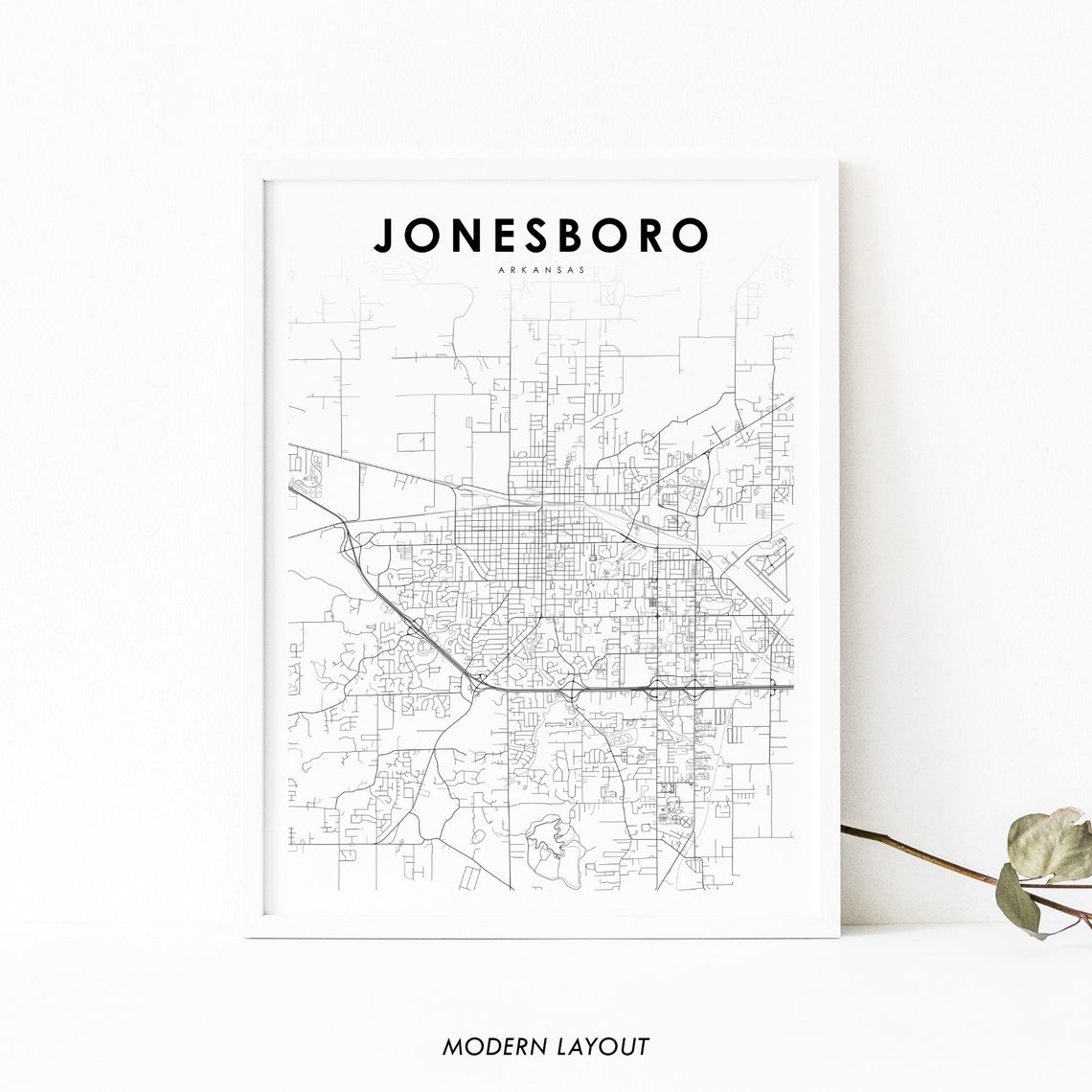 Jonesboro Arkansas Minimalist Black White Street City Map Poster