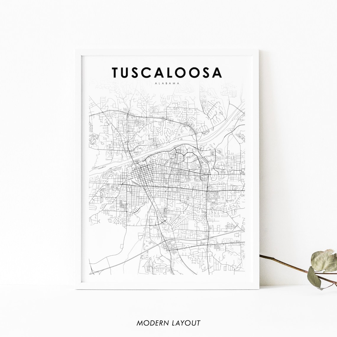Tuscaloosa AL Map Art Print, Alabama City Poster