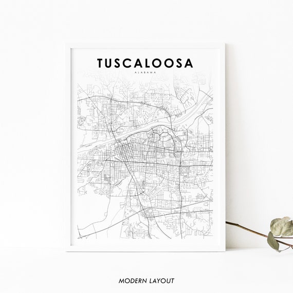 Tuscaloosa AL Map Art Print, Alabama City Poster