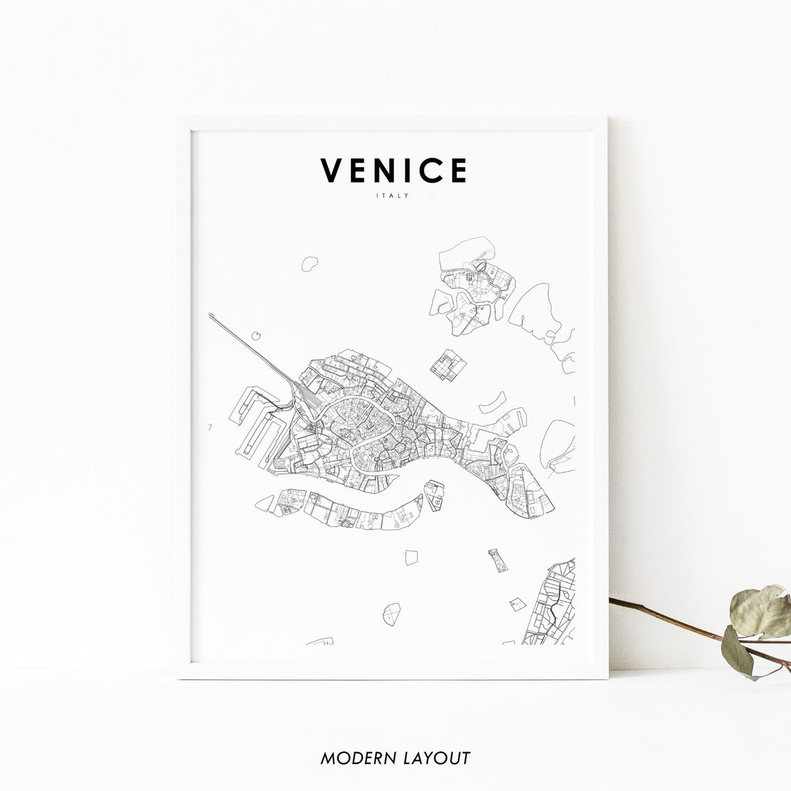 Venice Italy Minimalist Canal City Street Map Modern Layout Poster