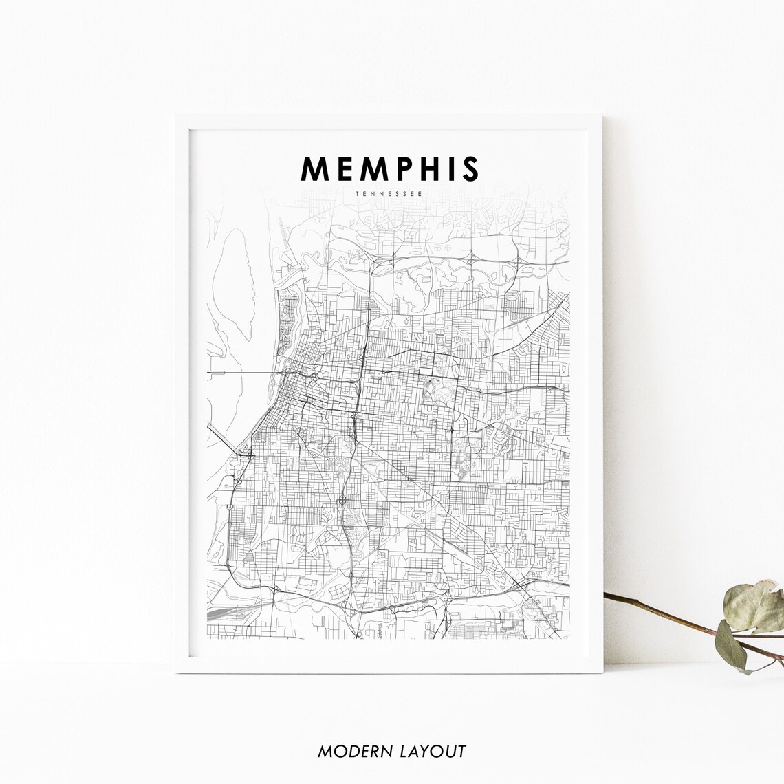 Memphis TN Map Print, Tennessee Street Plan Poster