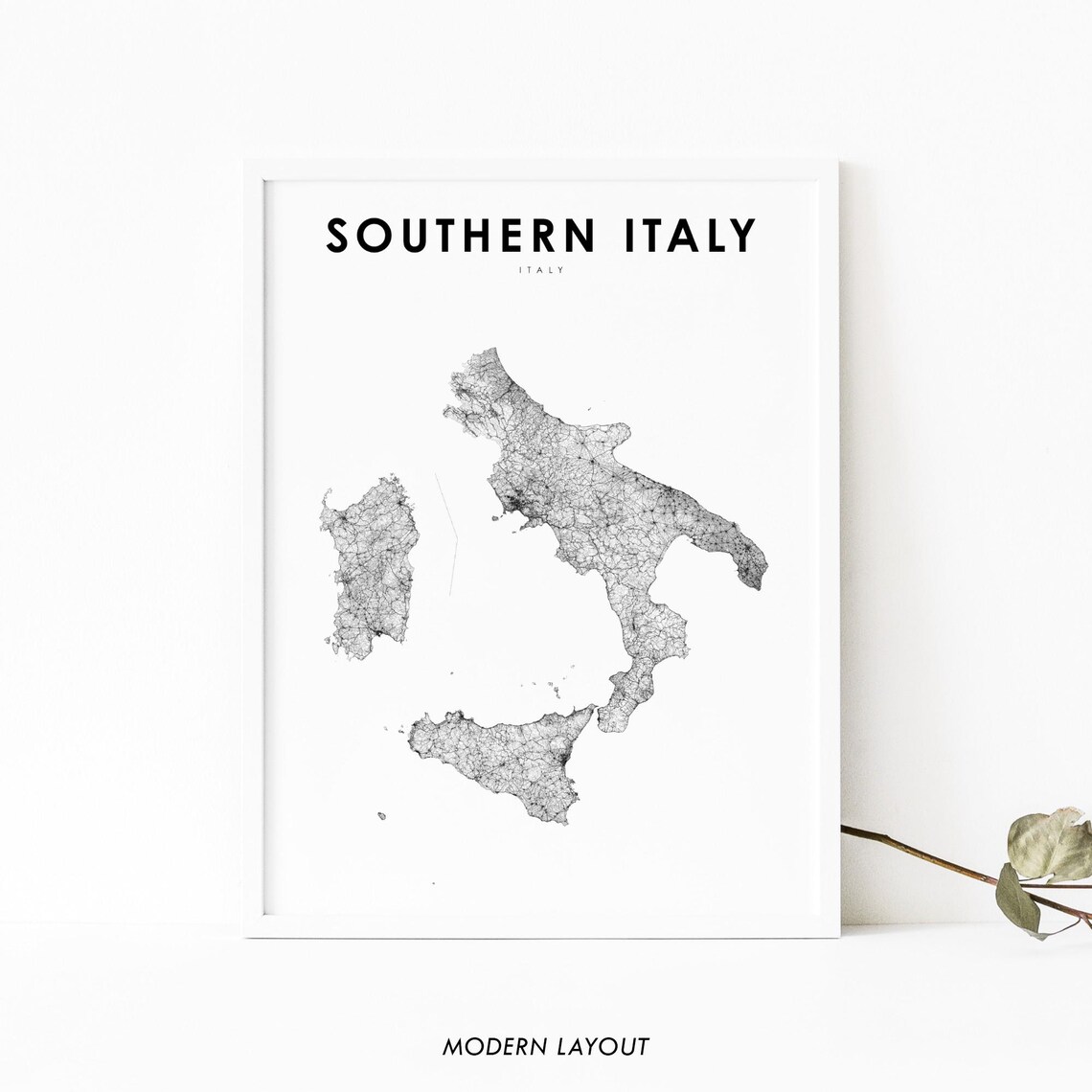 Southern Italy Detailed Road Map Modern Layout Cartography Poster