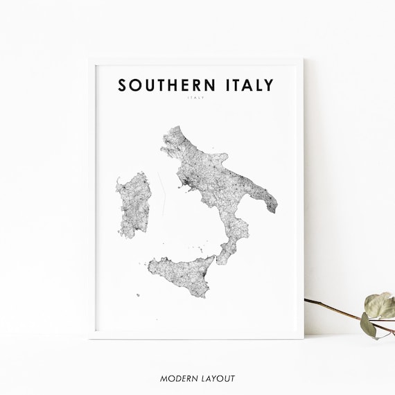 Southern Italy Detailed Road Map Modern Layout Cartography Poster