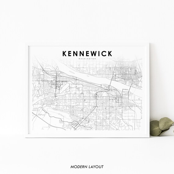 Kennewick Wa Map Print Washington Usa Art Poster Tricities City Street Road Nursery Room Wall Office Decor