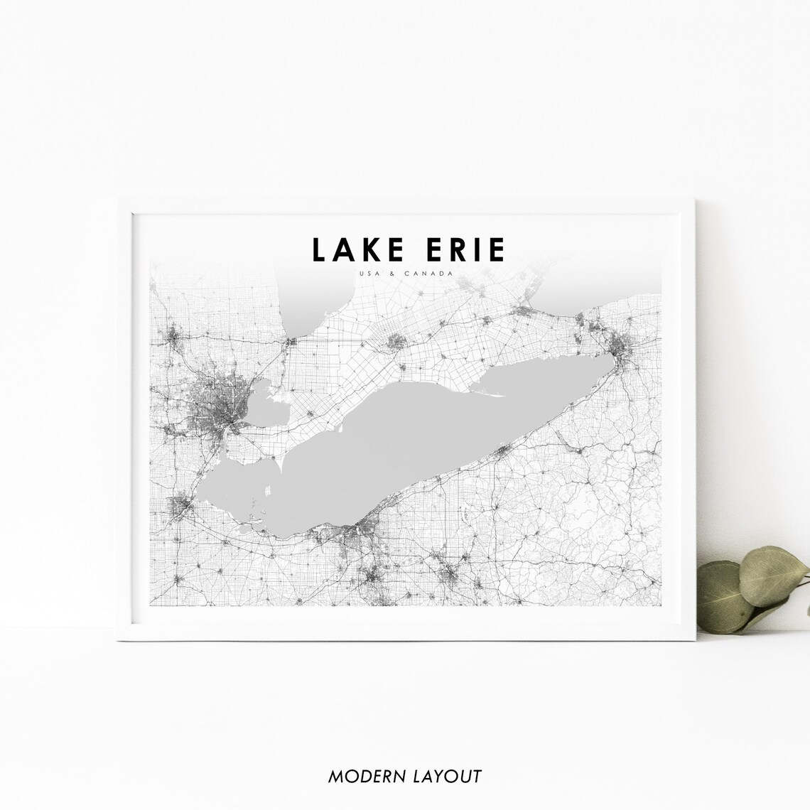 Lake Erie Map Print, Great Lakes Travel Poster