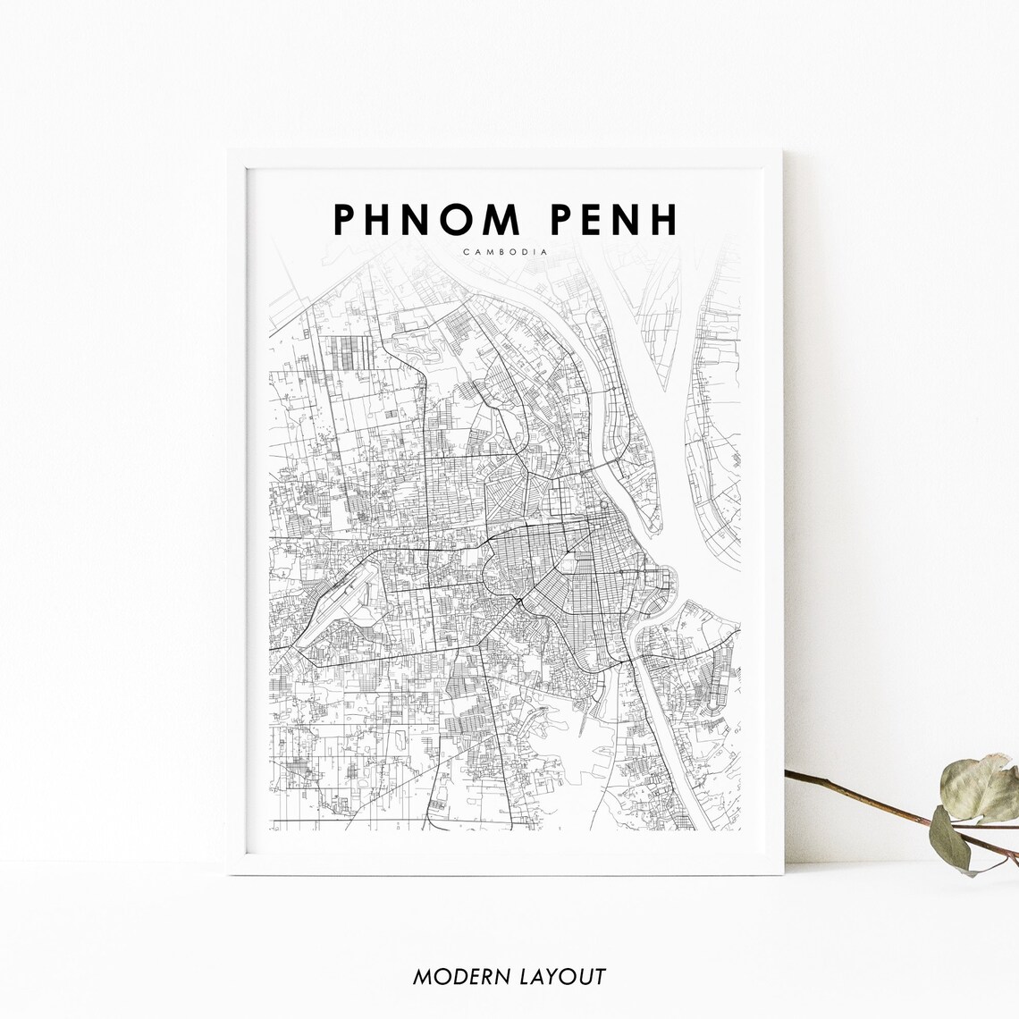 Phnom Penh Cambodia Map Art Print, City Street Map
