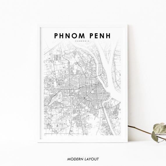 Phnom Penh Cambodia Map Art Print, City Street Map