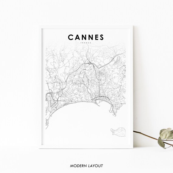 Cannes France Map Print Art Poster Canas Alpescte Dazur City Street Road Nursery Room Wall Office Decor