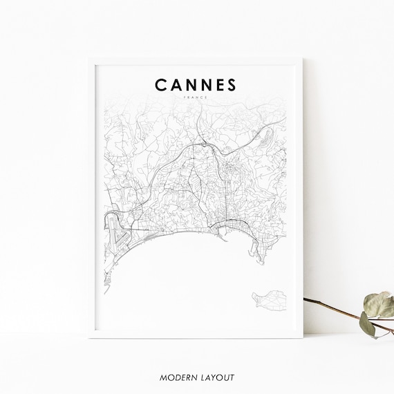 Cannes France Minimalist Black White City Street Map Riviera Poster