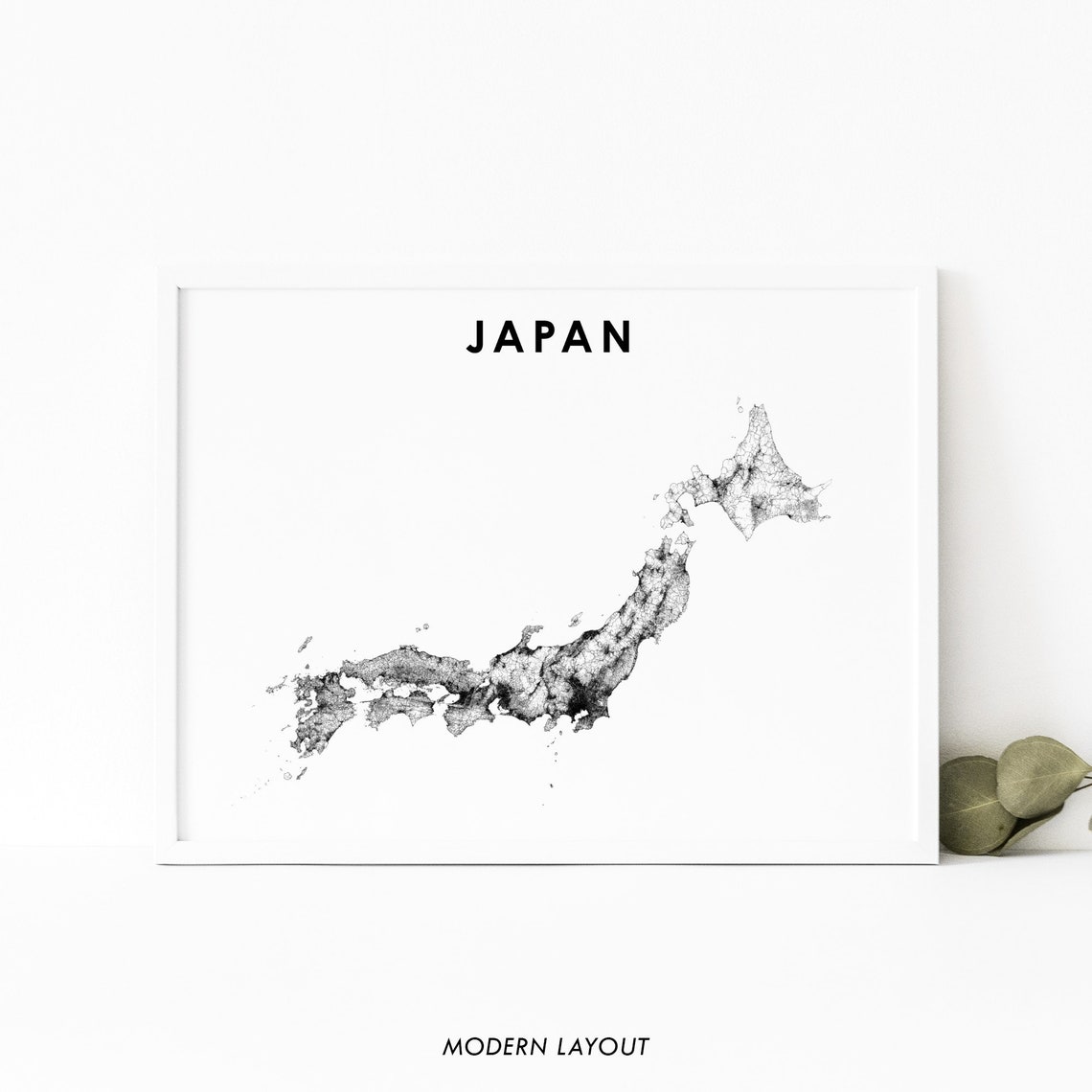 Japan Country Road Network Map Minimalist Modern Layout Wall Art