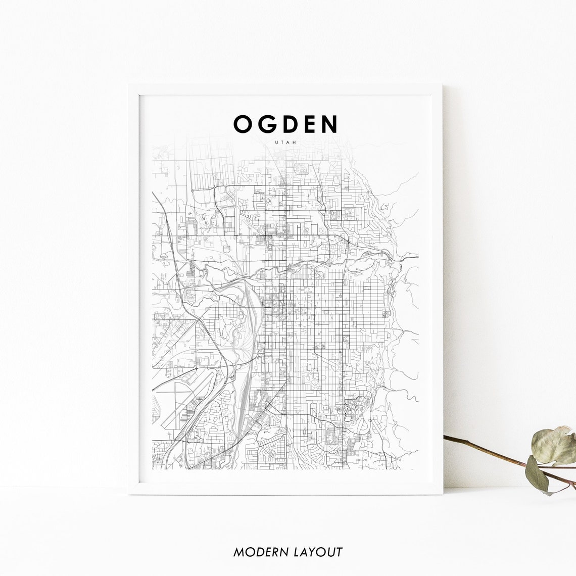Ogden Utah Minimalist City Street Map Poster Modern Black and White