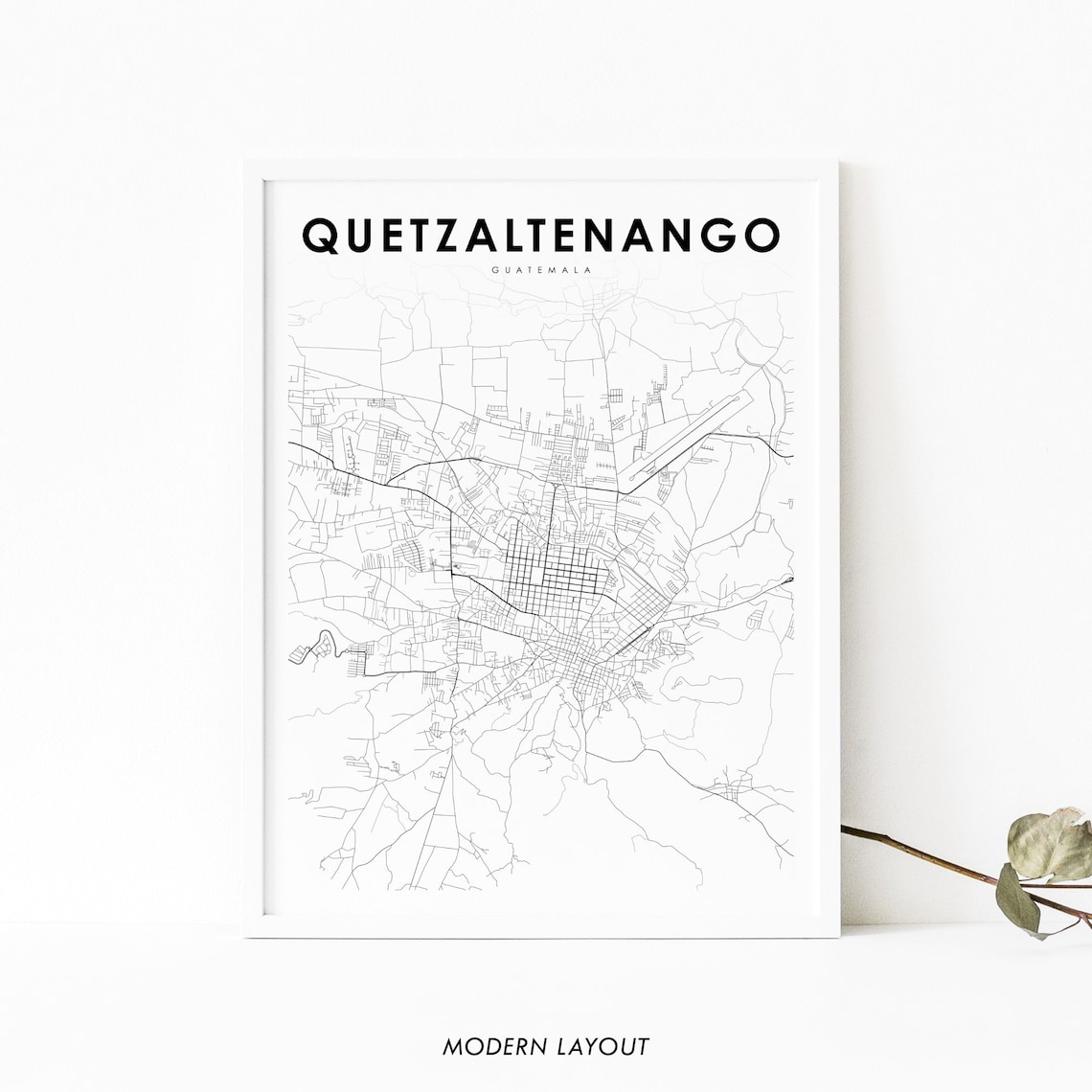 Quetzaltenango Guatemala Map Art Print, Xela City