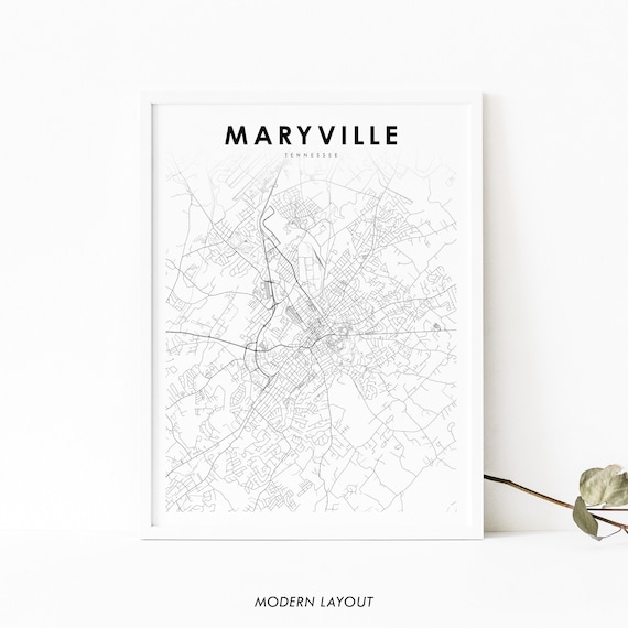 Maryville Tennessee City Street Map Minimalist Black and White Art Poster