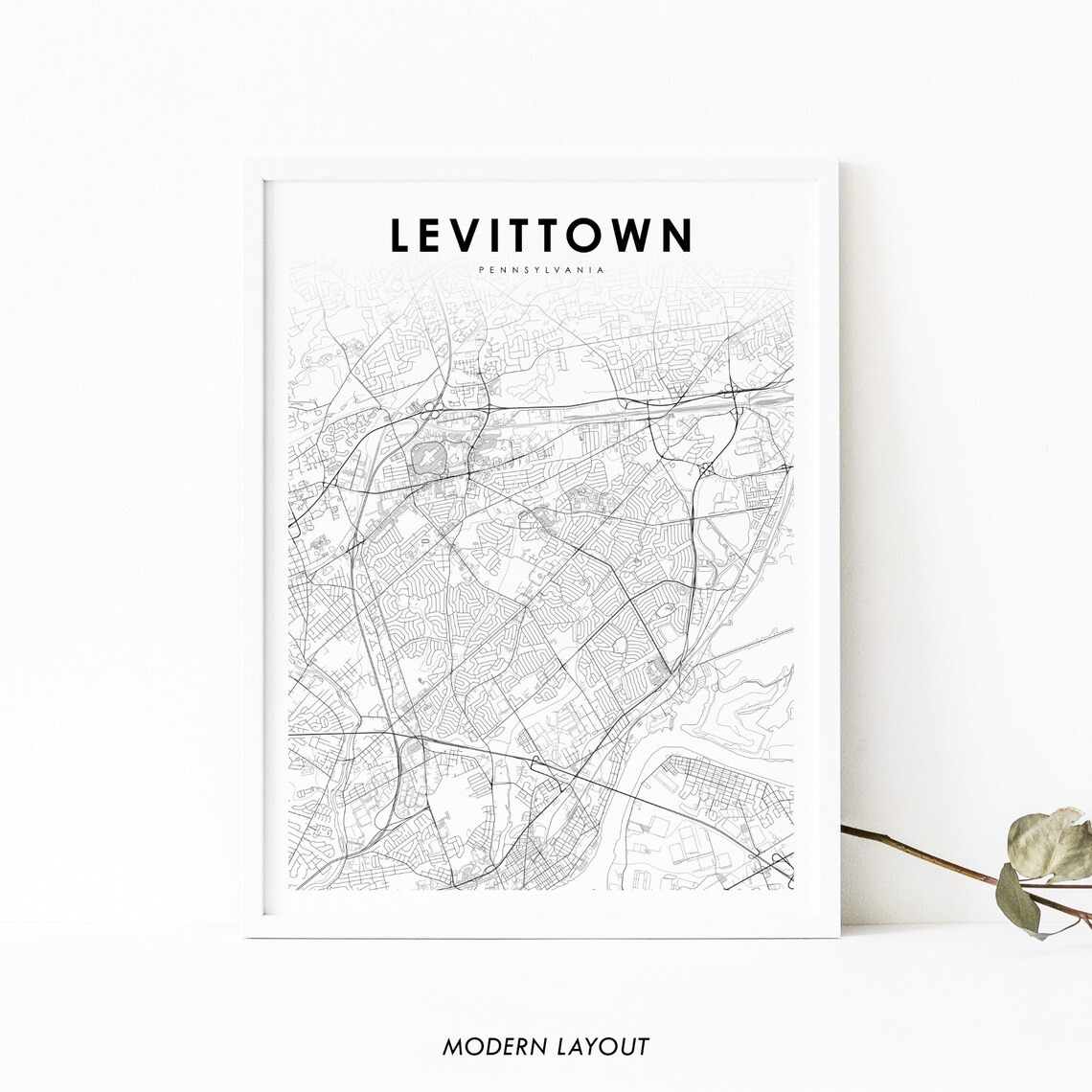 Levittown Pennsylvania USA City Street Map Modern Minimalist Black Poster