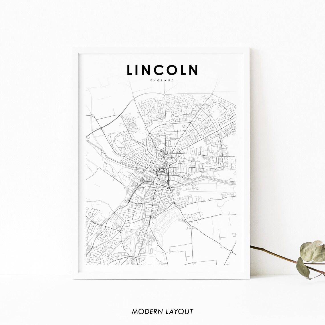 Lincoln England Map Print, United Kingdom Travel Poster