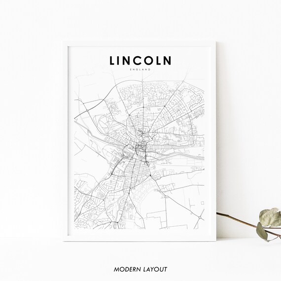Lincoln England Map Print, United Kingdom Travel Poster