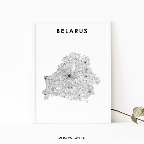 Belarus Modern Road Network Country Map Minimalist Art Poster