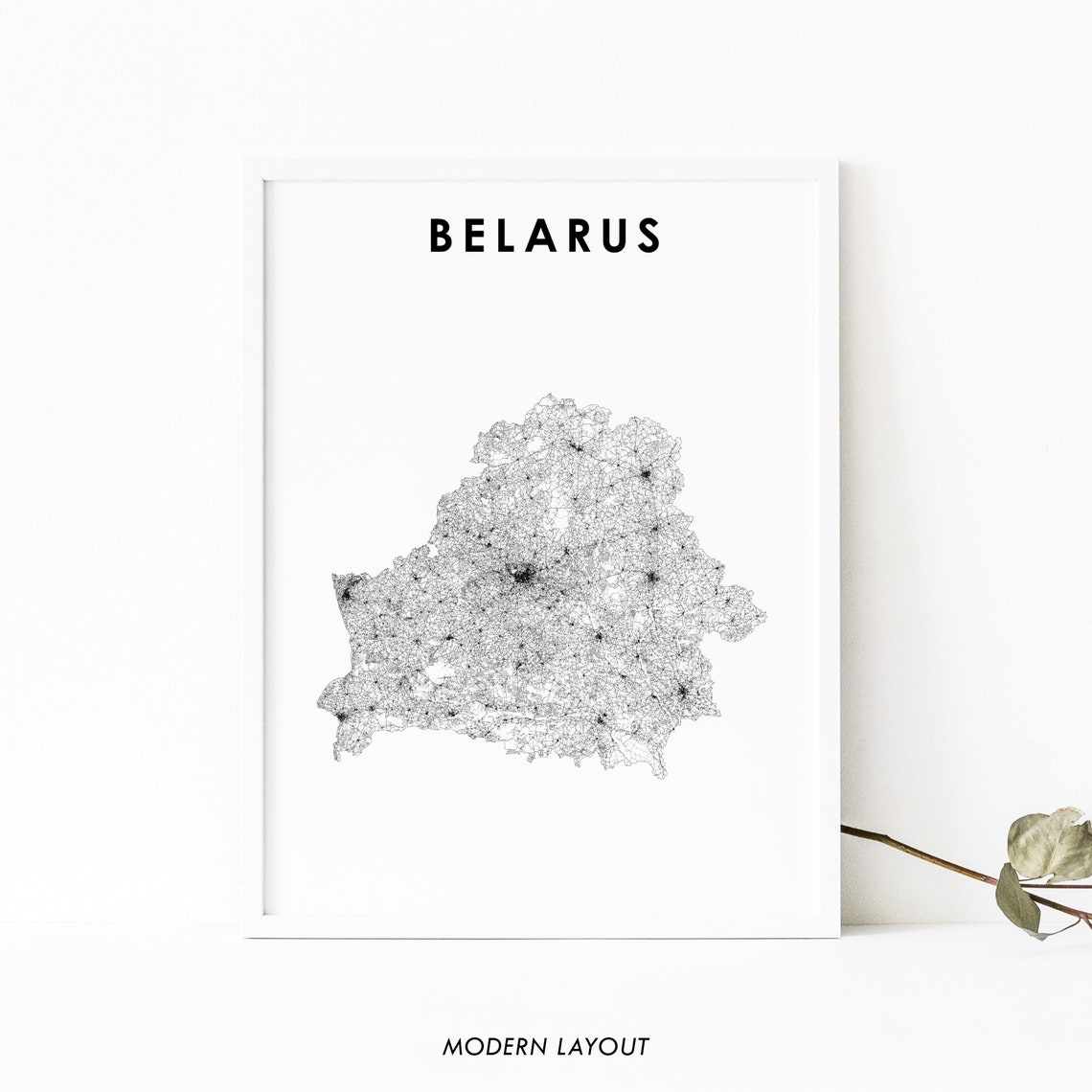 Belarus Modern Road Network Country Map Minimalist Art Poster