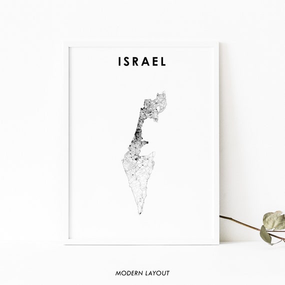 Israel Map Print Poster, Jerusalem Hebrew Jewish Decor