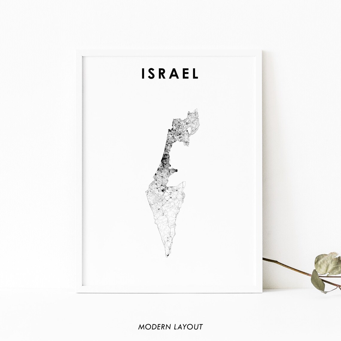 Israel Map Print Poster, Jerusalem Hebrew Jewish Decor