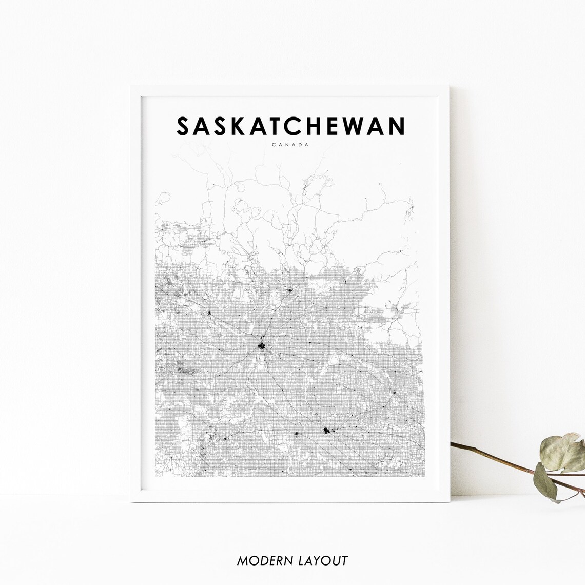 Southern Saskatchewan Map Print State Road Sk Canada Art Poster Nursery Room Wall Office Decor