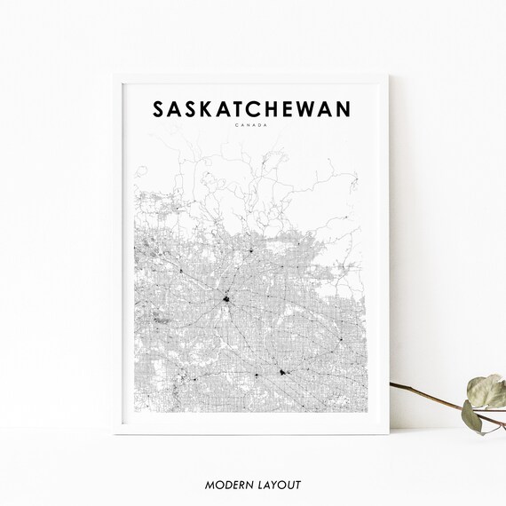 Southern Saskatchewan Map Print State Road Sk Canada Art Poster Nursery Room Wall Office Decor
