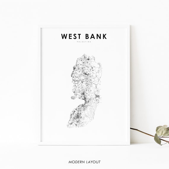 West Bank Map Print, Palestine Road Travel Poster