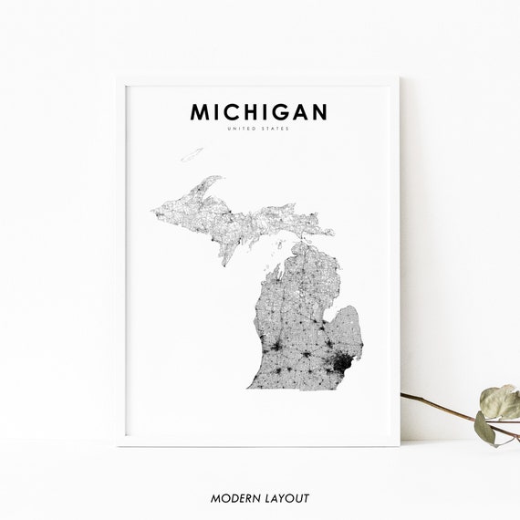 Michigan Map Print, Nursery Room Wall Art Poster