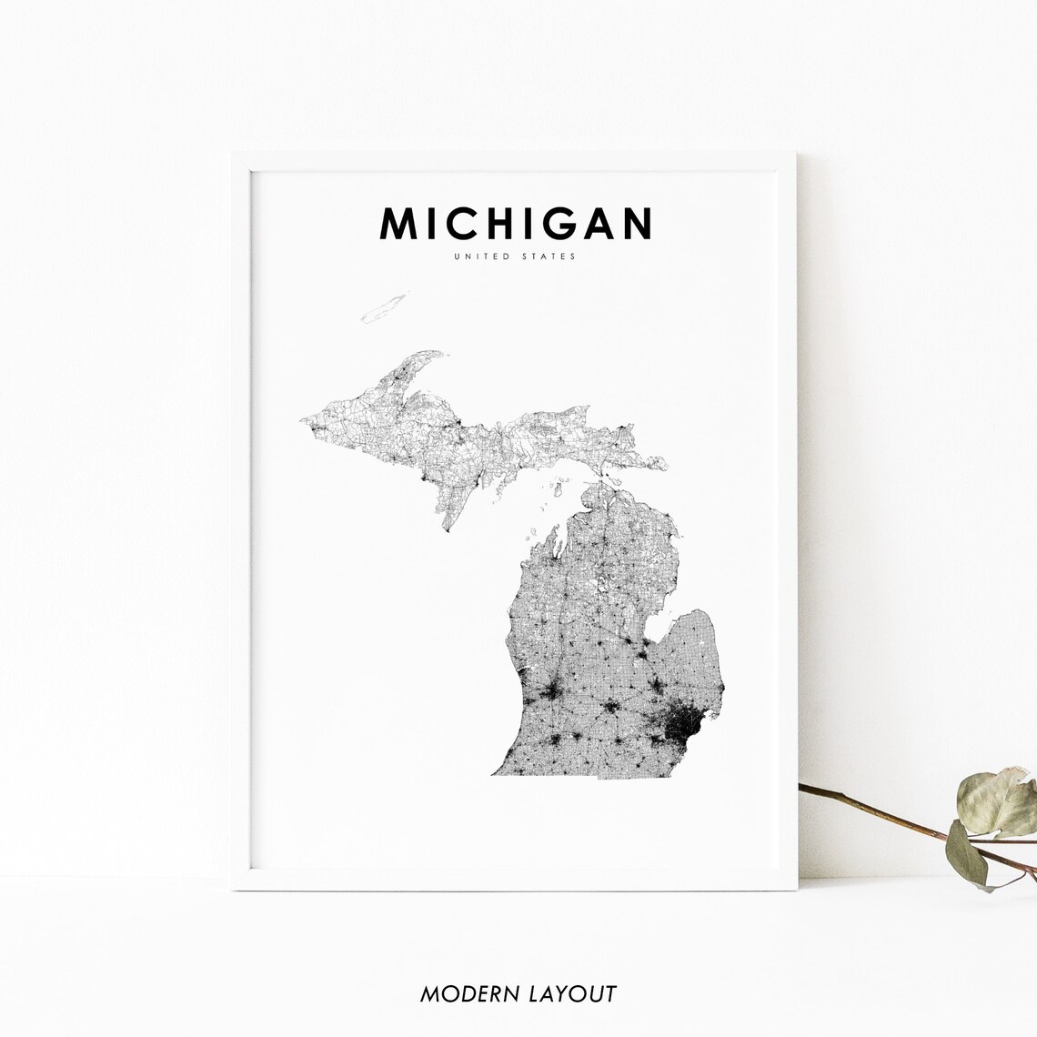 Michigan Map Print, Nursery Room Wall Art Poster