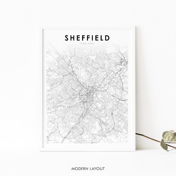 Sheffield England Map Print Uk United Kingdom Art Poster City Street Road Nursery Room Wall Office Decor