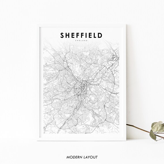 Sheffield England Minimal Street Map City Modern Style Print