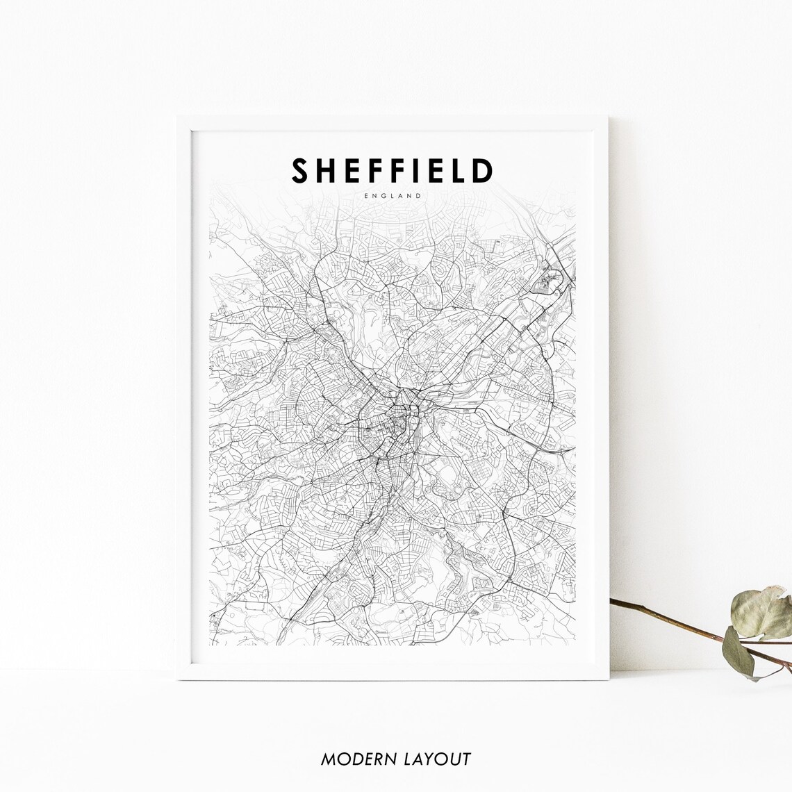 Sheffield England Minimal Street Map City Modern Style Print