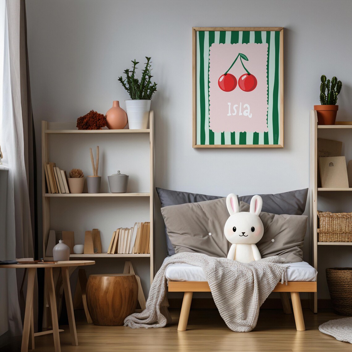 Cherry Print Personalised Kids Nursery Art Only Nursery Bedroom Art Cherry Nursery Kids Room - Image 3