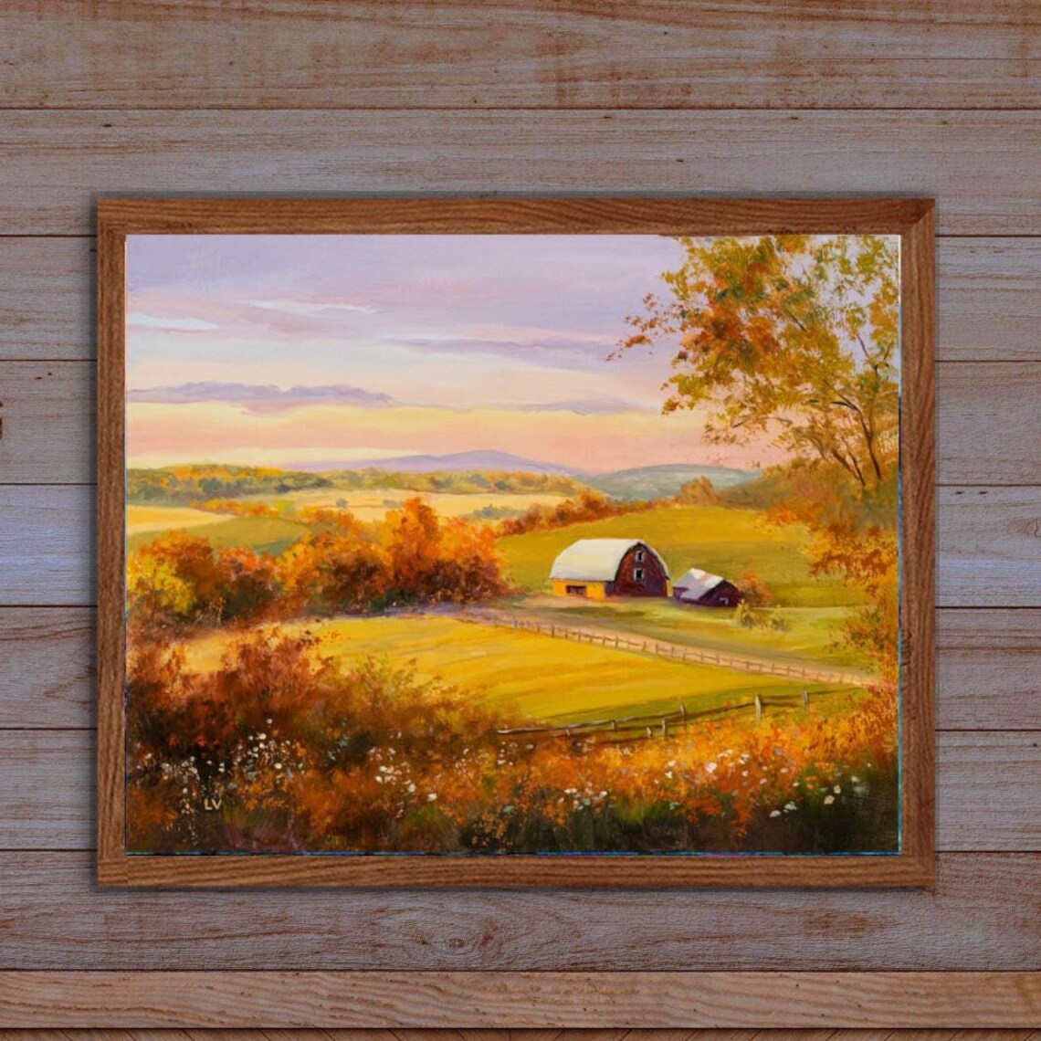 Autumn Harvest Farm With Red Barns At Golden Sunset Countryside Poster - Image 5