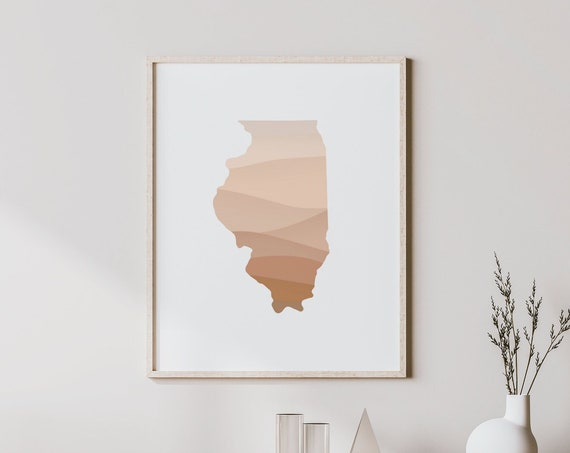 Illinois Boho Wall Art Mid Century Modern Minimal Decor Print And Map