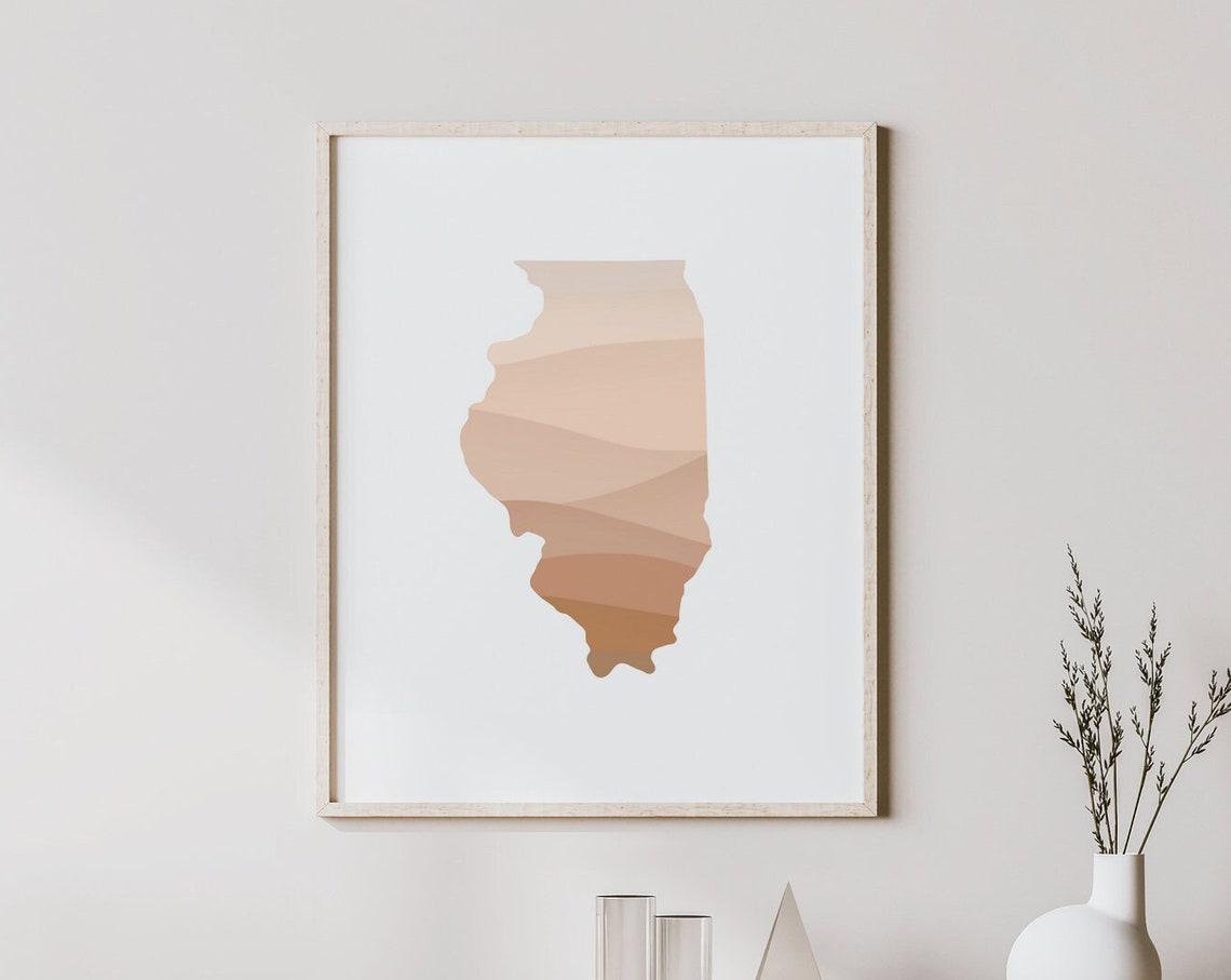Illinois State Map Boho Neutral Wavy Minimalist Decor Poster