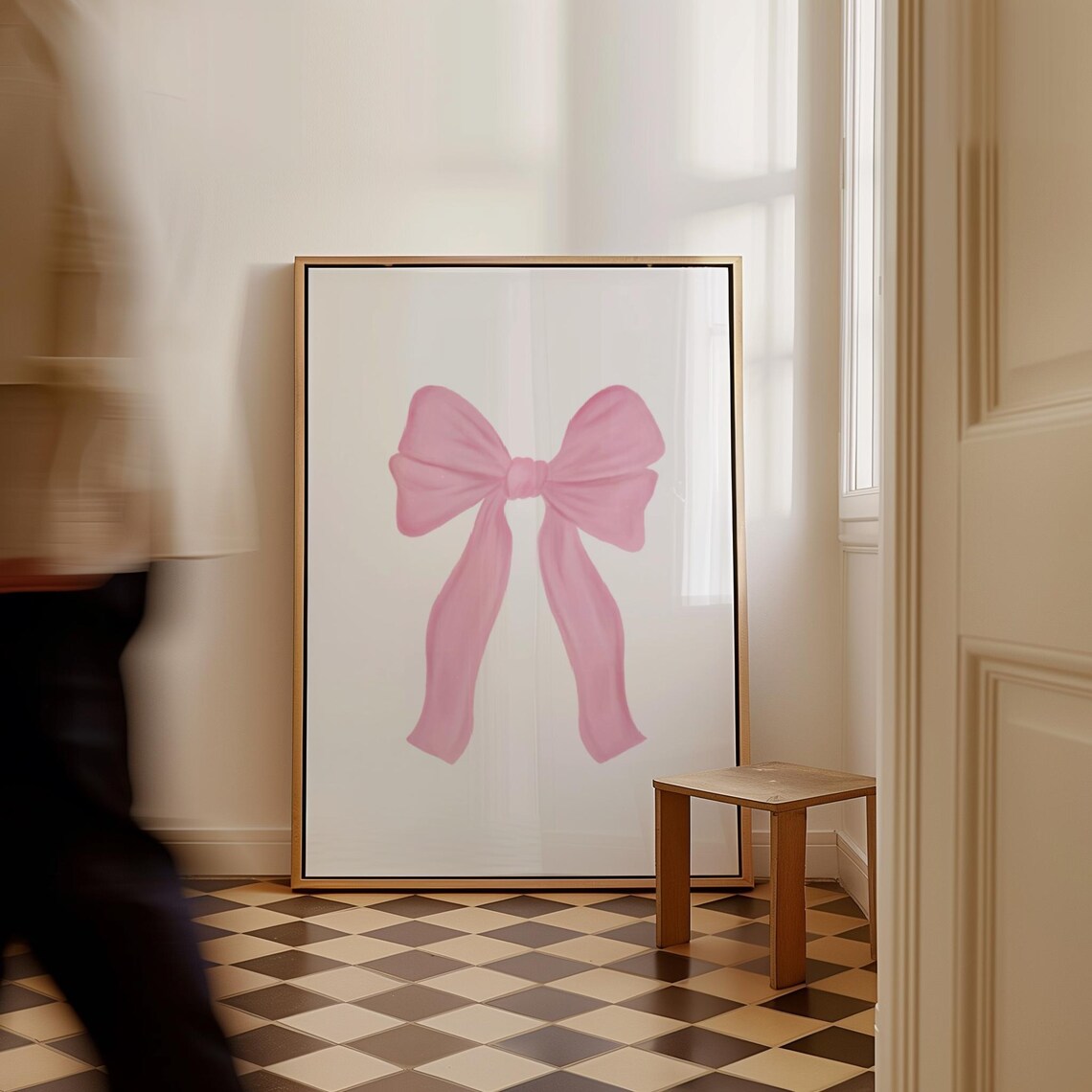 Pink Bow Watercolor Illustration Girly Nursery Decor Art Poster - Image 4