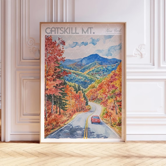 Catskill Mountain New York Vintage Fall Foliage Travel Poster