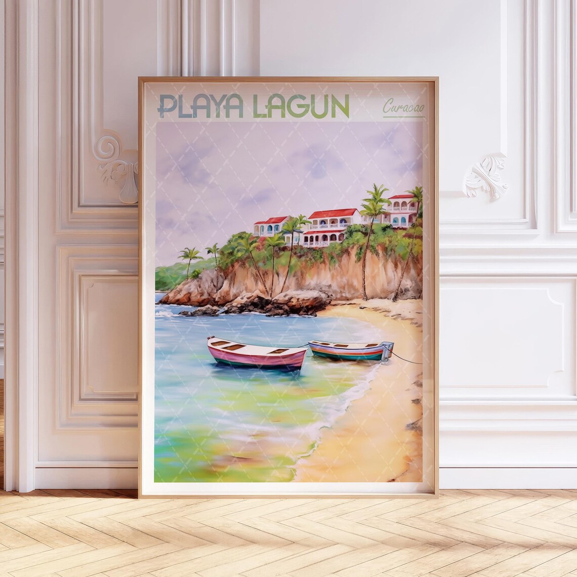 Playa Lagun Watercolor Travel Poster, Curacao