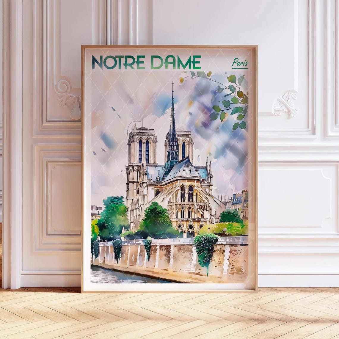 Notre Dame Watercolor Art Print Paris City France Europe Travel Poster World Cities Wall Pastel Colors